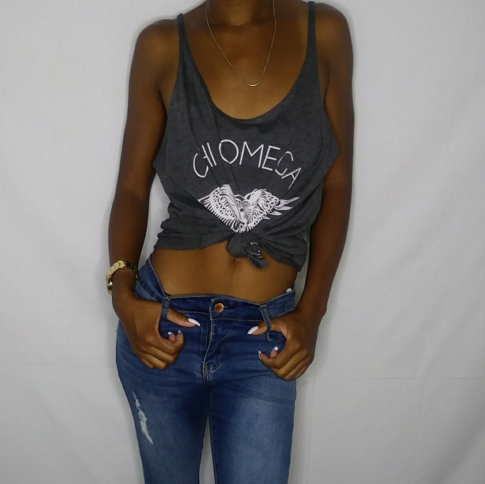 Gray sleeveless  Chi Omega tank
